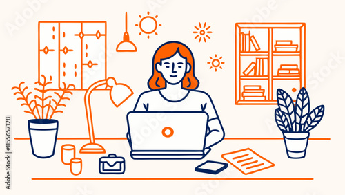 Woman Using Laptop in a Clean, Minimalist Workspace