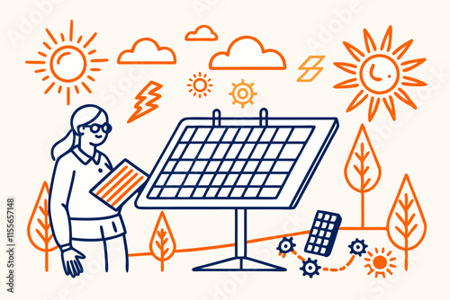 Woman Analyzing Solar Panel Performance in the Field