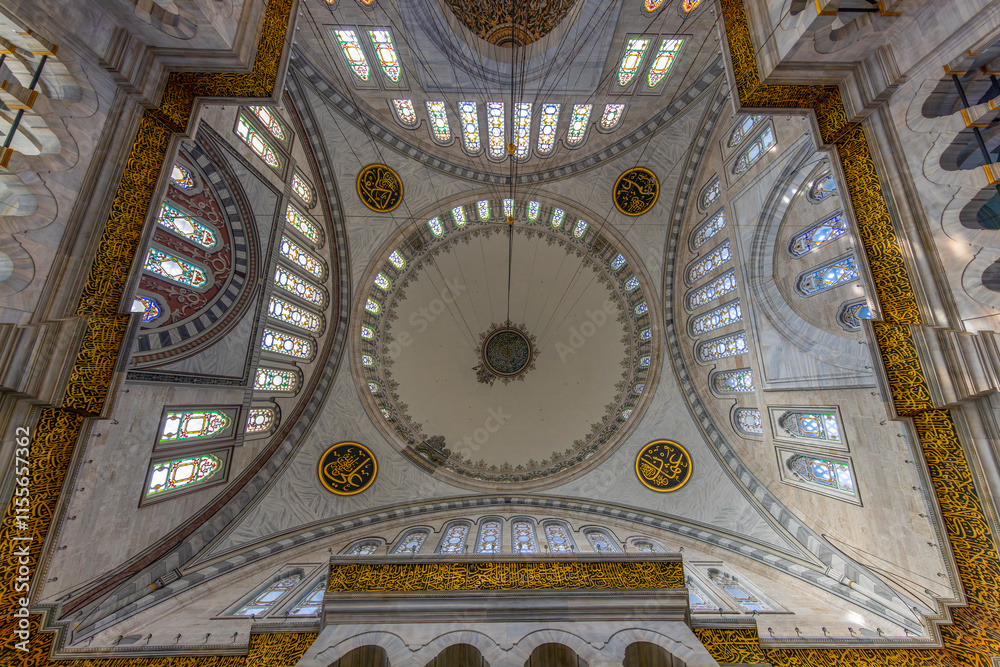 A beautiful view of the Nuruosmaniye Camii, the mosque near the Grand Bazaar in Istanbul, Turkey