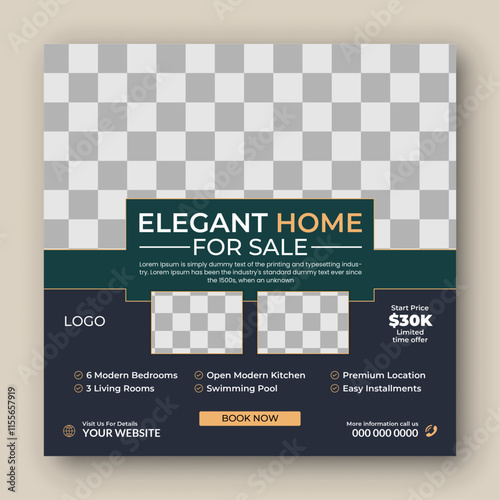 Real estate home sale social media post banner design template For digital marketing. with elegant, abstract, Business
