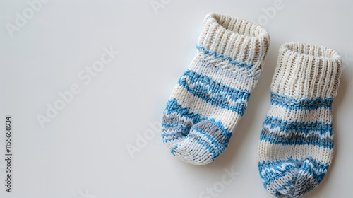 Cozy Hand Knitted Baby Socks with Blue and White Stripes photo