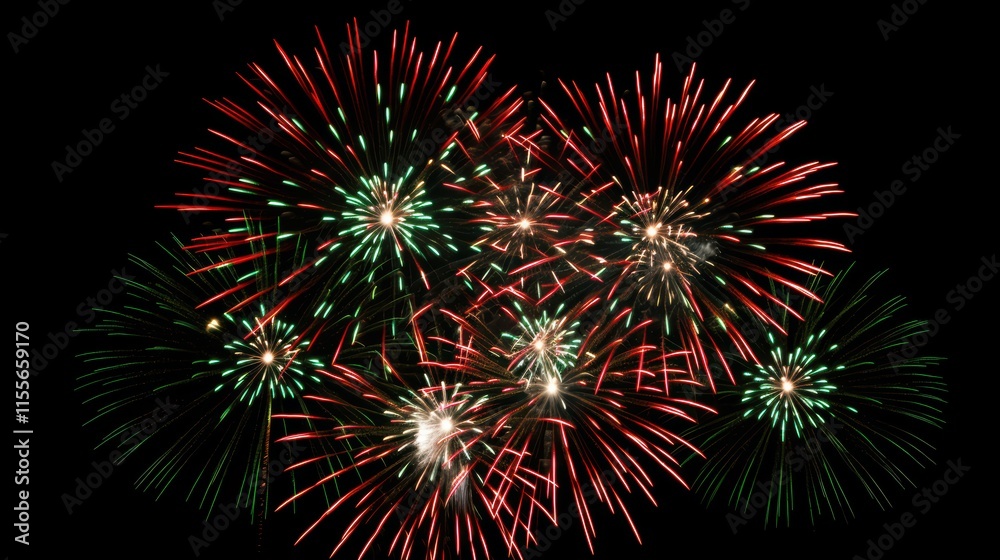Exquisite High-Resolution Fireworks Display with Rich Red and Green Hues, Professional Color Grading, and Sharp Focus Exquisite High-Resolution Fireworks Display with Rich Red and Green Hues, Professional Color Grading, and Sharp Focus