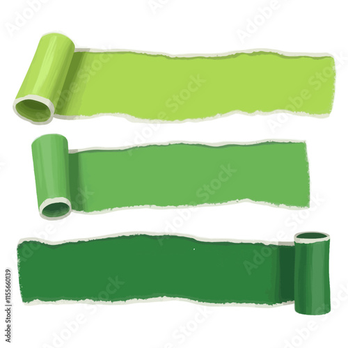 Three Shades of Green Paper Scrolls