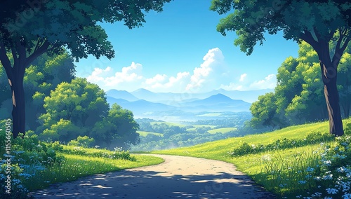 Serene Country Path Through Lush Summer Landscape