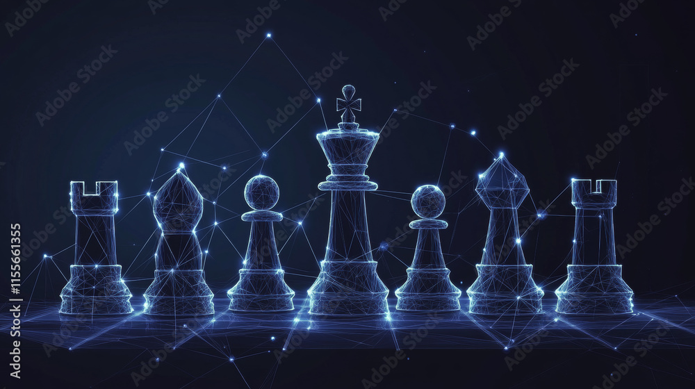 Hologram chess. Chess made of polygons, triangles, dots, and lines. Low-poly chess structure of connections. Technology concept vector. Hologram chess. Chess made of polygons, triangles, dots, and lines. Low-poly chess structure of connections. Technology concept vector.