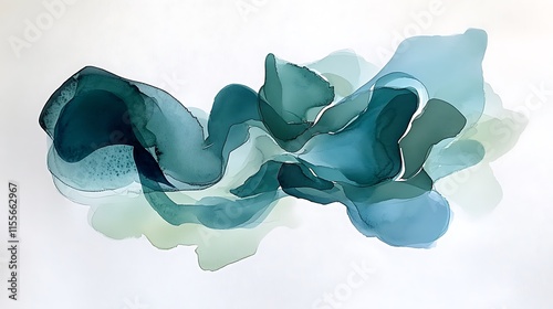 Dreamlike abstract watercolor artwork with teal and green tones creating natural fluidity
