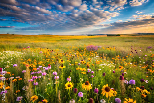Endless Prairie with Wildflowers and Tall Grass