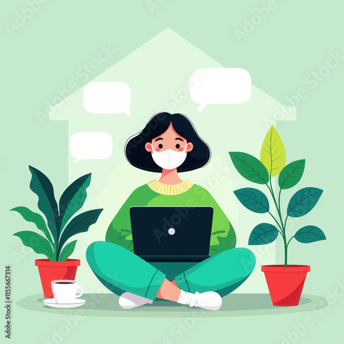 Remote Work: Woman Using Laptop at Home