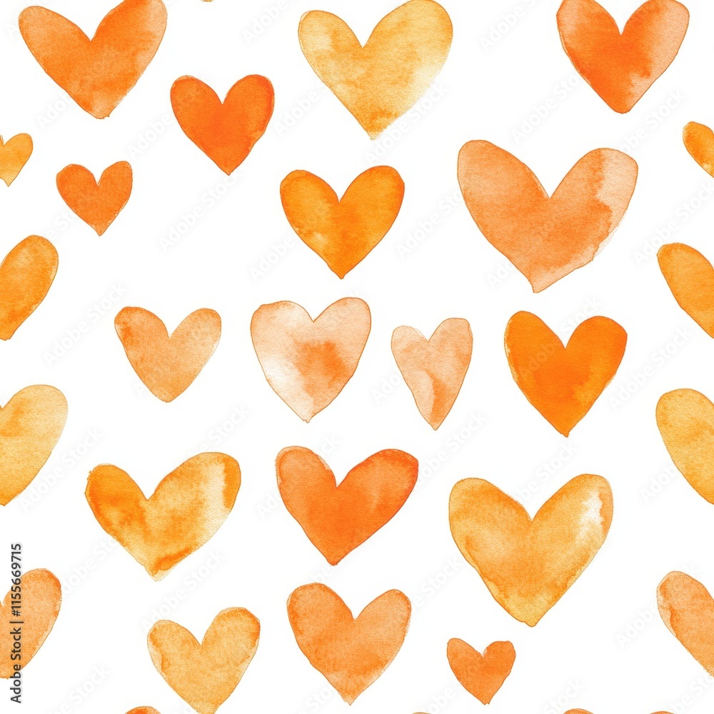 Obraz premium Charming Watercolor Hearts on White Background in Orange Shades Perfect for Romantic Designs and Bright Illustrations