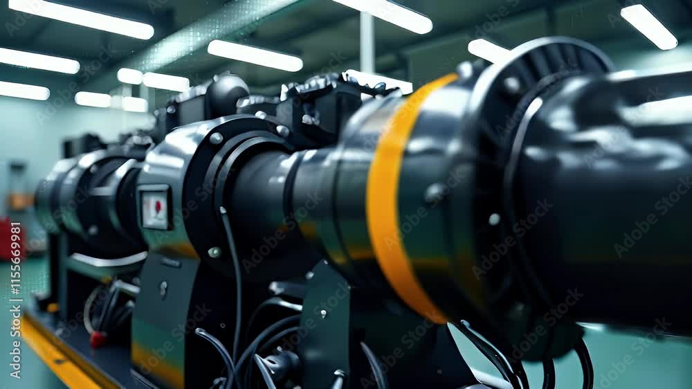 Industrial equipment with a focus on a jet engine component in a factory setting. Industrial equipment with a focus on a jet engine component in a factory setting.