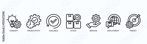 Optimizing Productivity And Service Deployment For Targeted Stock Availability Icon Set Isolated Vector Illustration Concept With Icon Of Concept, Productivity, Available, Stock, Service, Deployment