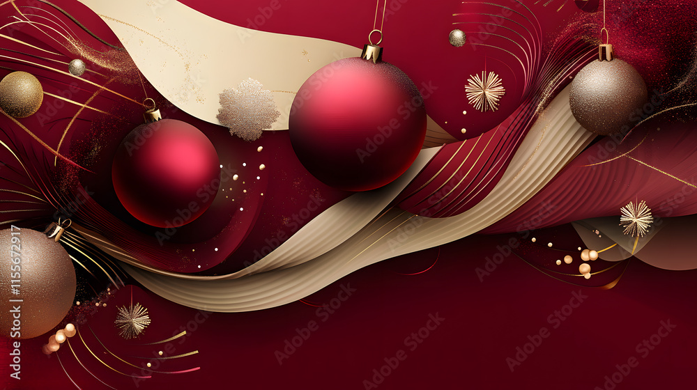 Fototapeta premium 3d decorative seasonal christmas with christmas tree and antiques in red background 