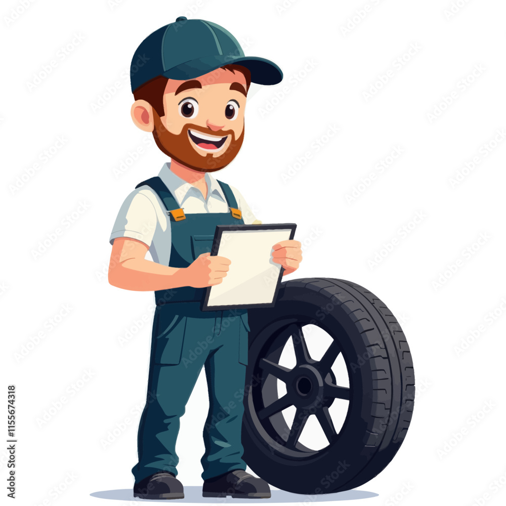 Mechanic Holding Clipboard and Tire Mechanic Holding Clipboard and Tire