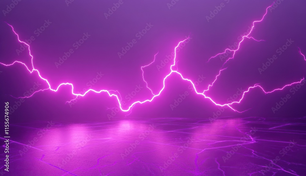 Pink lightning bolt striking reflective surface. Pink lightning bolt striking reflective surface.