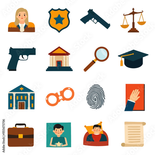 Law Enforcement and Justice Icons Set