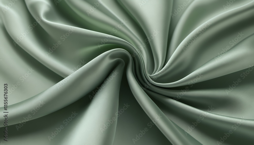 Obraz premium Elegant Sage Green Silk Fabric Swirls Soft Drape Texture Closeup