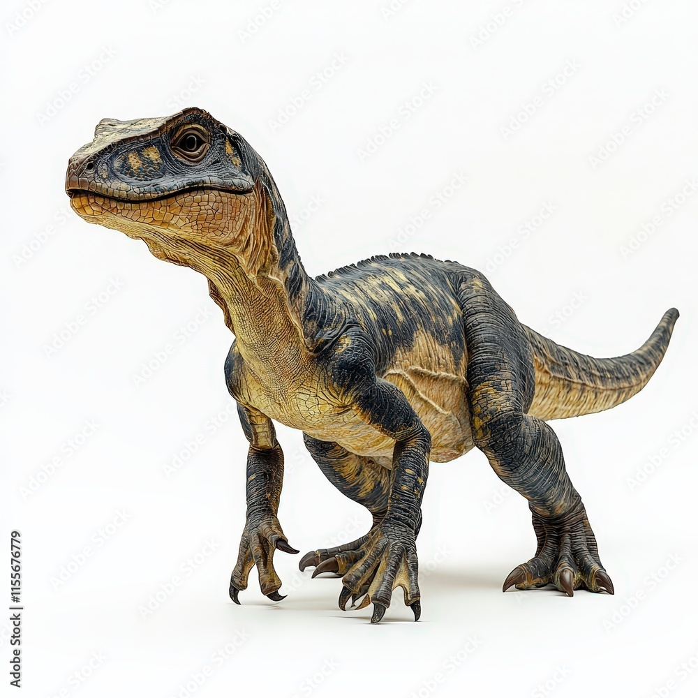 Obraz premium Allosaurus dinosaur, triassic period, mesozoic era, cretaceous period, jurassic period, isolated on white background