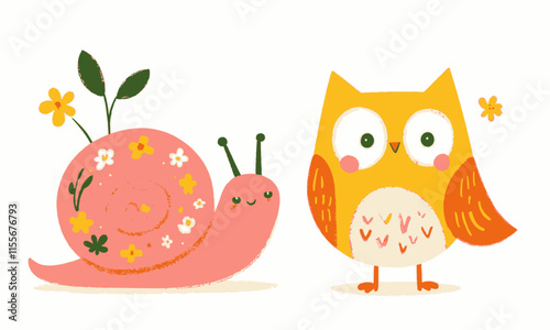 Illustrative Snail and Owl Interaction