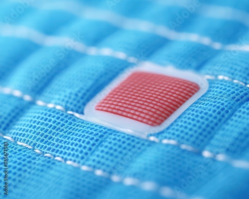 Closeup of a digital pain relief patch, delivering noninvasive electrical stimulation to block pain signals photo