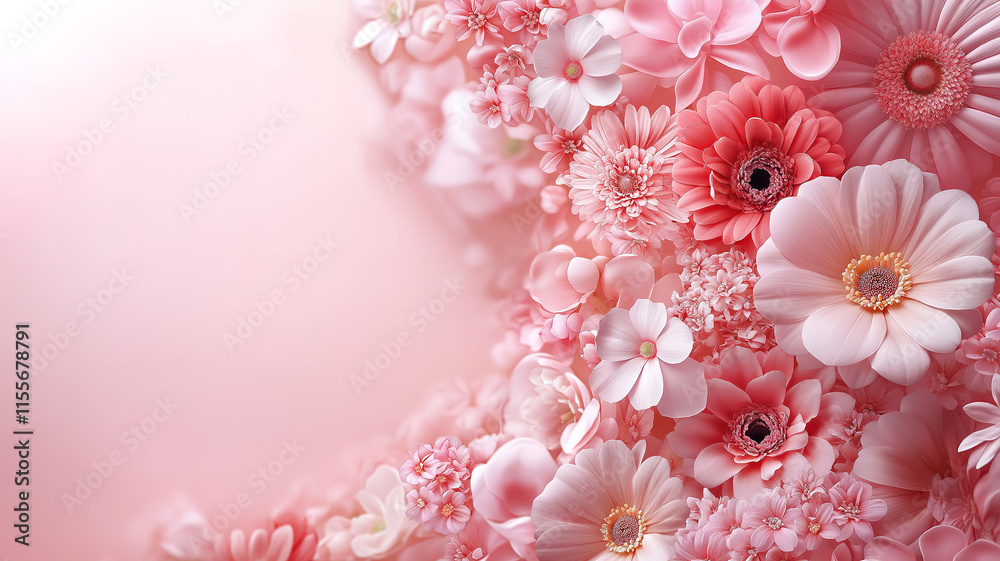 Obraz premium A light pink background adorned with delicate flowers perfect for heartfelt greeting cards