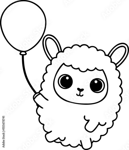 Cute llama holding balloon, playful and whimsical character design