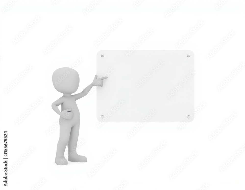 3D Character Pointing at Blank Sign to Showcase Information 3D Character Pointing at Blank Sign to Showcase Information