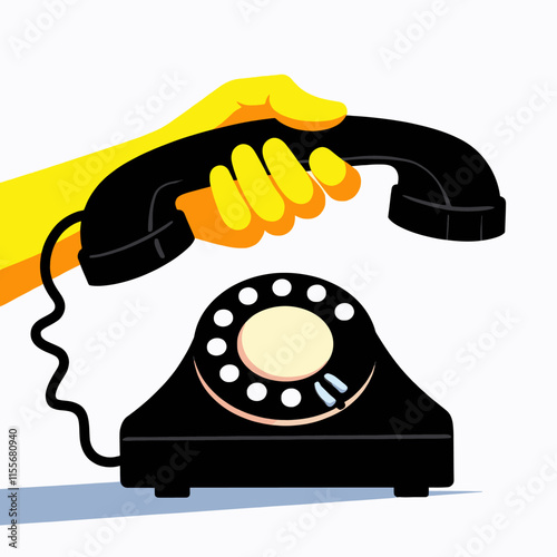 Hand Answering Black Rotary Phone