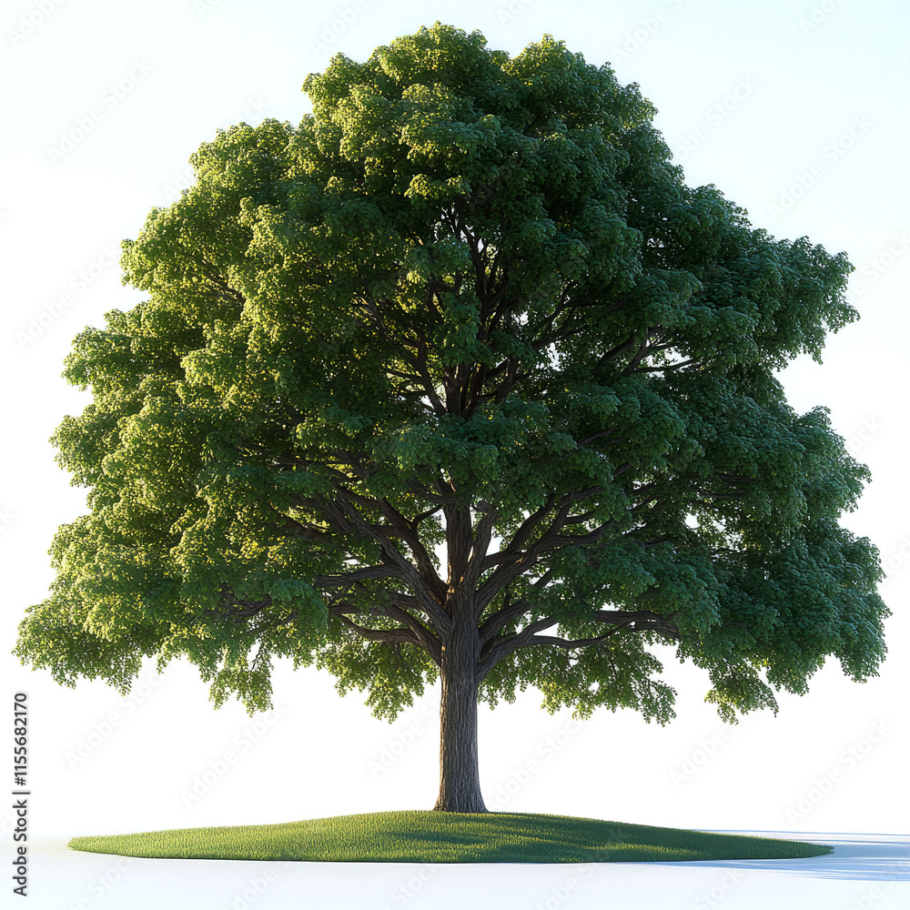 Fototapeta premium Lush green tree on small hill, isolated on white.