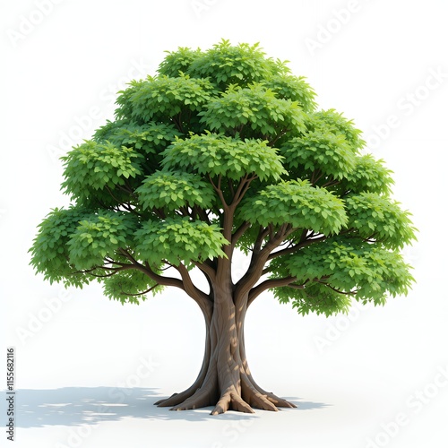 Lush Green Tree Cartoon Style Isolated White Background Isolated
