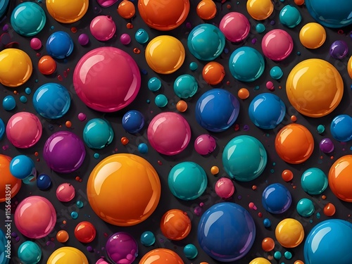 Colorful Bubble Cluster: Vibrant Cut-Out Art with 3D Effect and Glossy Textures