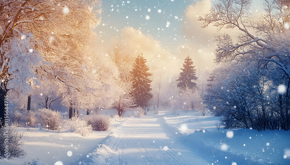 Winter Wonderland Path Snow Covered Trees Landscape Winter Wonderland Path Snow Covered Trees Landscape