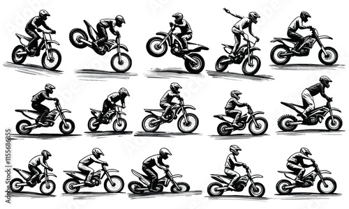 Dynamic Motorcycle Stunts Illustration Collection