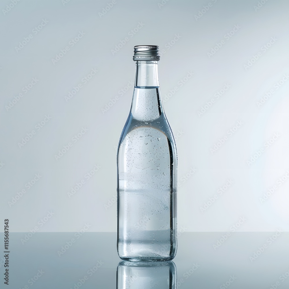 Clear Glass Bottle with Sparkling Water Against Soft Background Clear Glass Bottle with Sparkling Water Against Soft Background