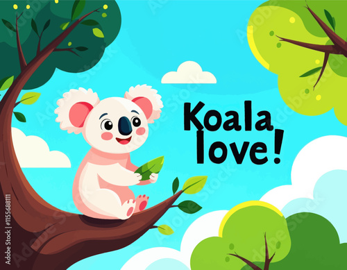 Cute koala in a tree eating leaves