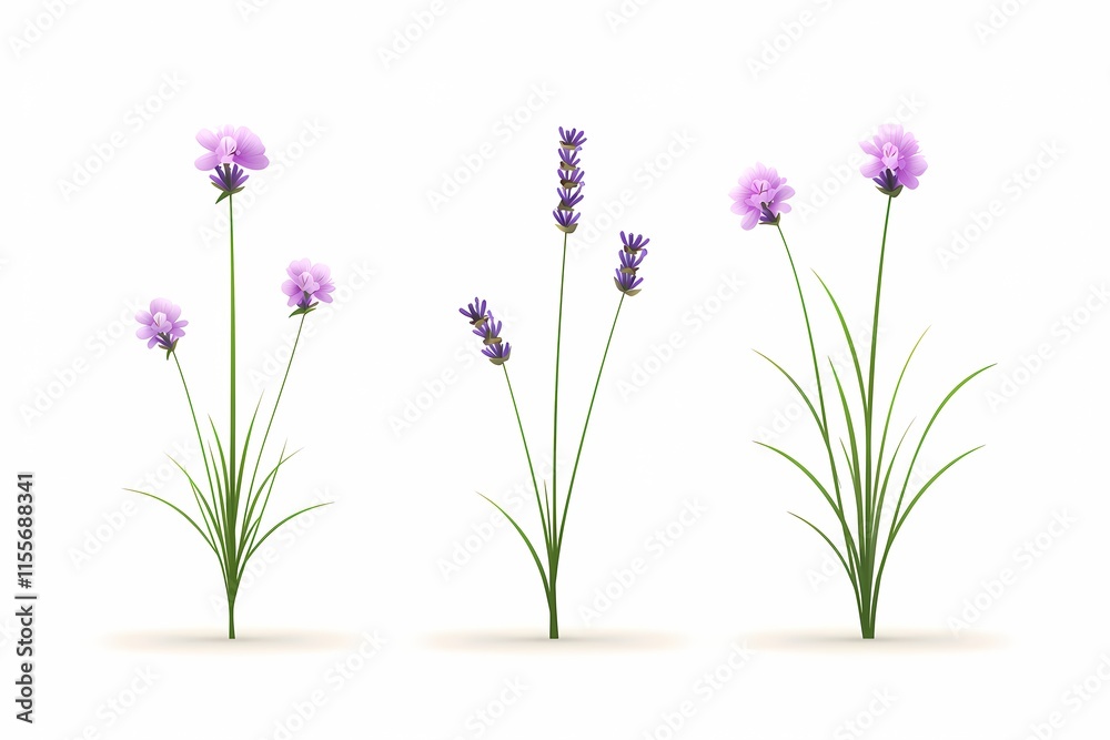 Naklejka premium Elegant Lavender and Pink Flowers on White Background for Design