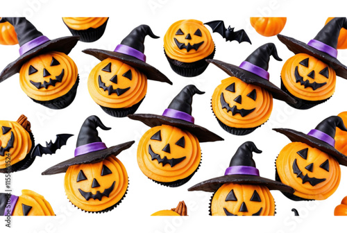 Halloween themed cupcakes with pumpkin faces Png photo