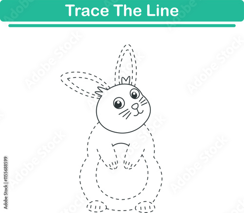 Trace line worksheets for children. Preschool handwriting practice with rabbit. Vector illustration