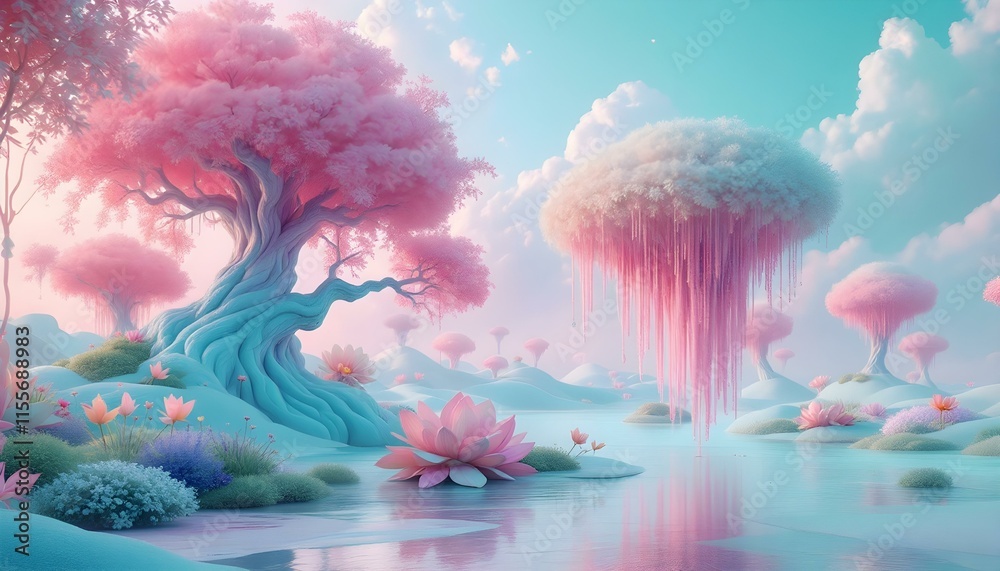 Surreal Fantastic Landscape with Dreamlike Elements