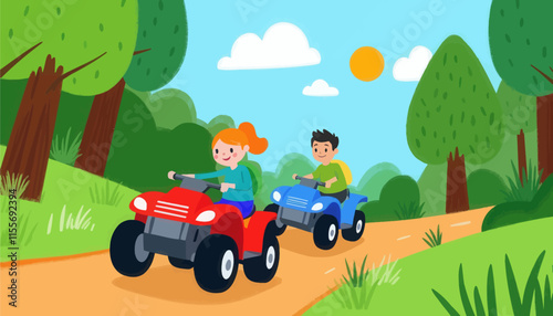 Children Racing ATVs in Forest