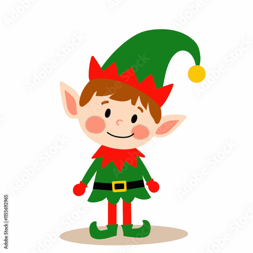 Cheerful Elf with Green Hat and Red Trim