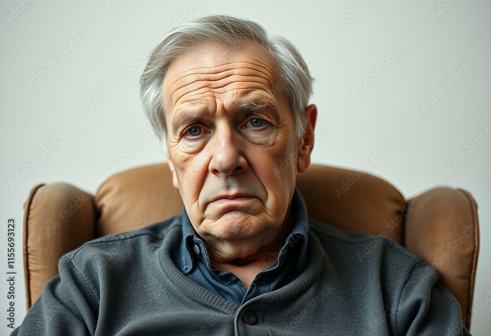 Obraz premium Somber portrait of a 65-year-old male with a disappointed expression