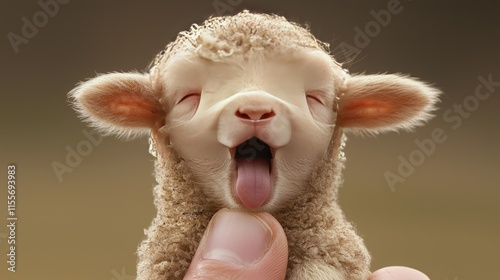 Wallpaper Mural Cute baby lamb with open mouth, held in a hand. Torontodigital.ca
