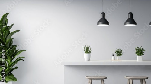 Minimalist kitchen interior with simple island counter modern design bright environment contemporary viewpoint elegant concept