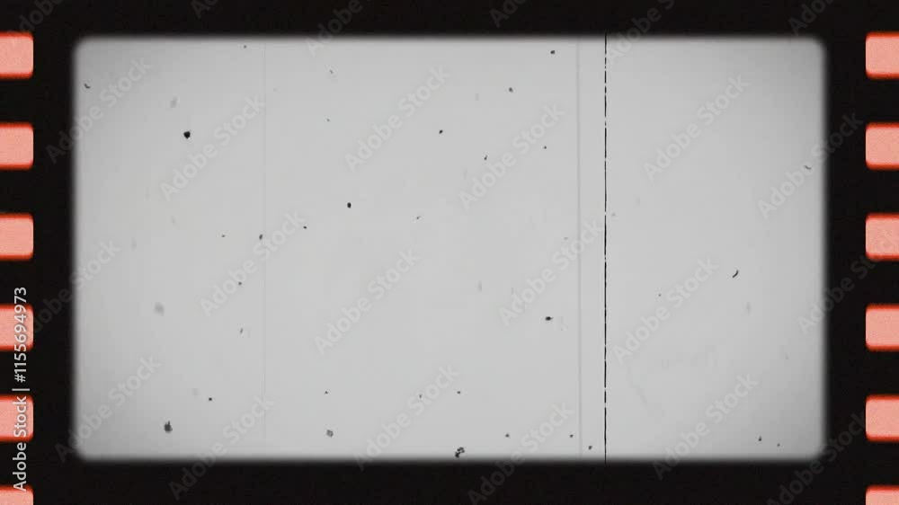 Film Reel White Loop ,Vintage looping film strip background. 4K reel clutter old tv grain noise frame. Videotape texture overlay with scratches and dirt stains. Lens flare light leaks effect
