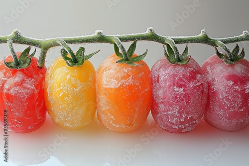Obraz na płótnie Frozen fruit snacks showcase vibrant colors from grapes to tomatoes arranged in a line w salonie