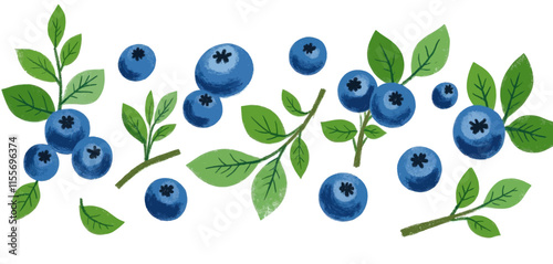 Blueberries and Leaves Illustration