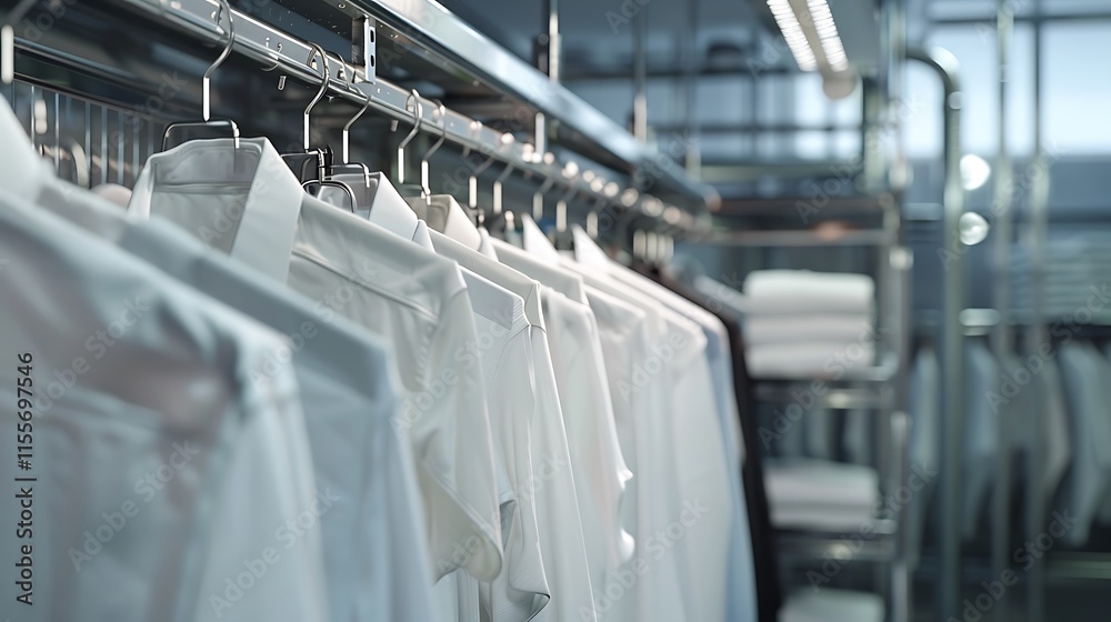 Fototapeta premium Colorful shirts on hangers in fashion store