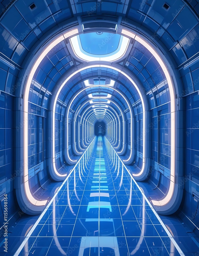 Futuristic Blue Corridor Architectural Design Futuristic Blue Corridor Architectural Design