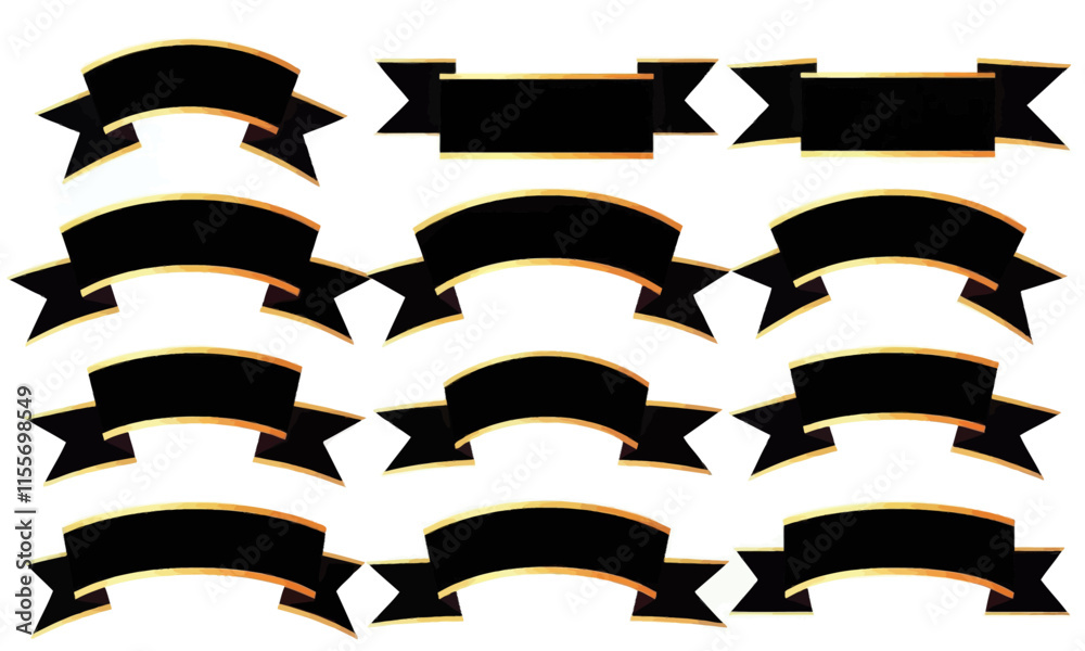 Black and Gold Ribbons Vector Set Black and Gold Ribbons Vector Set