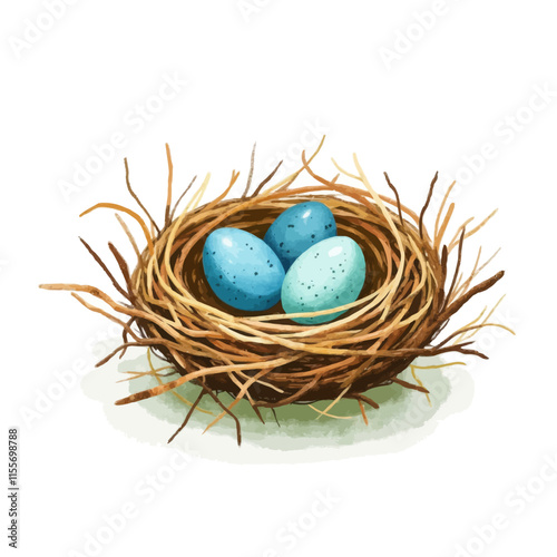 Birds Nest with Blue Speckled Eggs